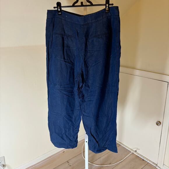Ann Taylor NWOT Women's Linen Chambray High Rise Wide Leg Crop‎ Pants Size 12 - Picture 4 of 6